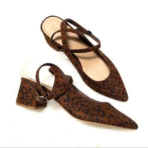 LOFT ankle strap leopard print block heel pumps